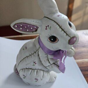 vintage Lefton ceramic bunny figurine from 1987 quilted patchwork look